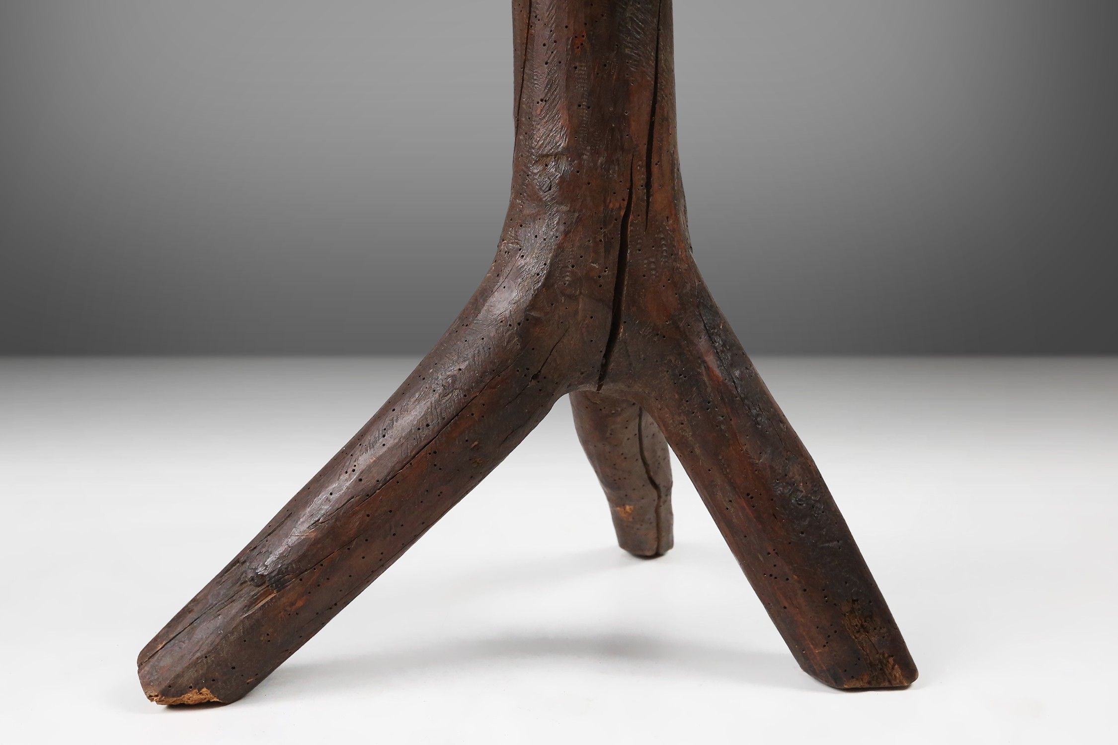 Rustic wooden stool with legs made of a tree branch, France, 1850thumbnail